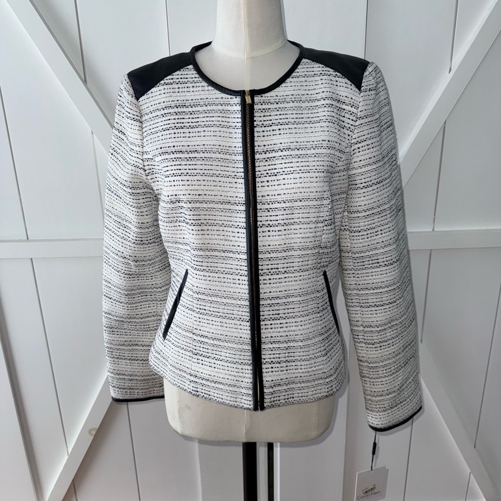 Calvin Klein Women's Black and White Striped Jacket